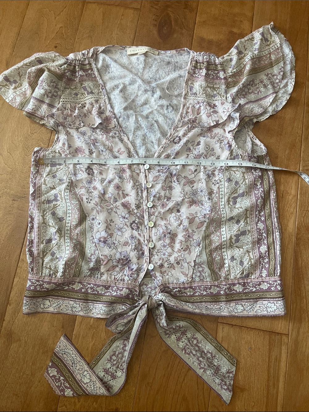 lovestitch Dusty Mauve Floral Tie-Front Button Blouse